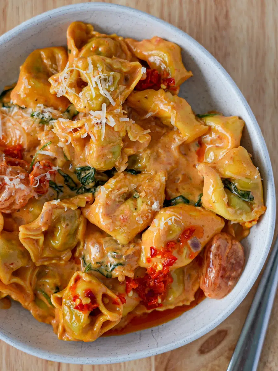 Spinach and Ricotta Tortellini with Creamy Tomato Sauce