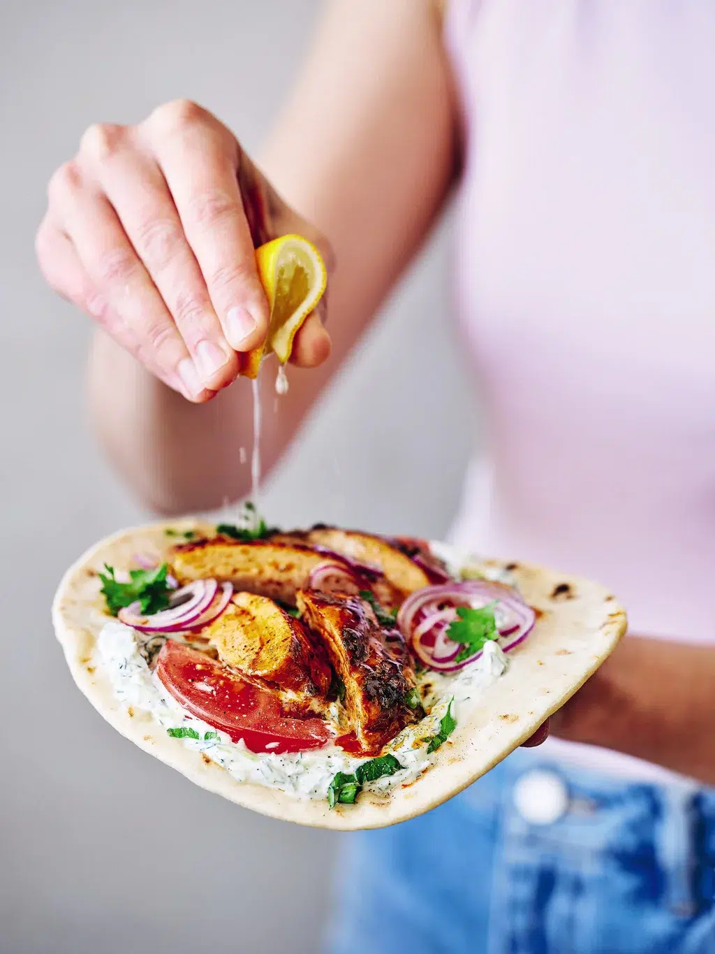 Lemon and Oregano Chicken Tzatziki Wraps