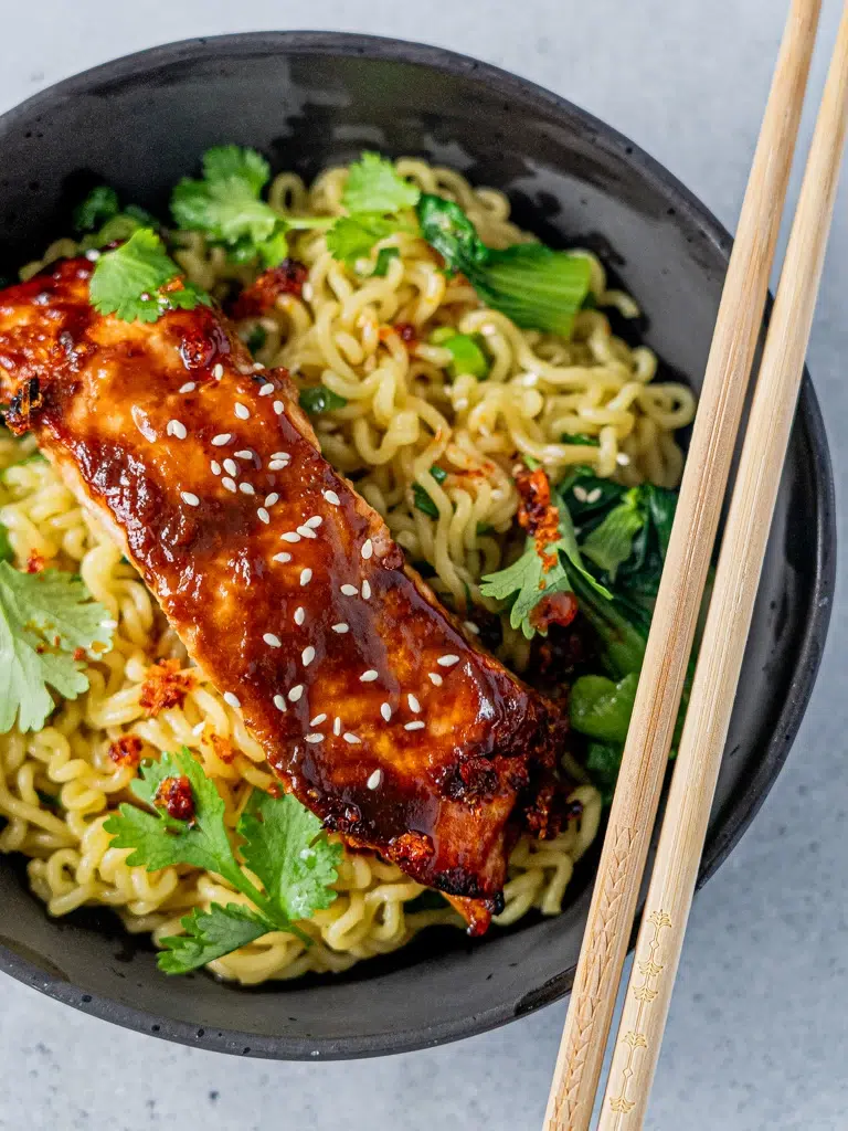 Glazed Miso Salmon with Ramen Noodles