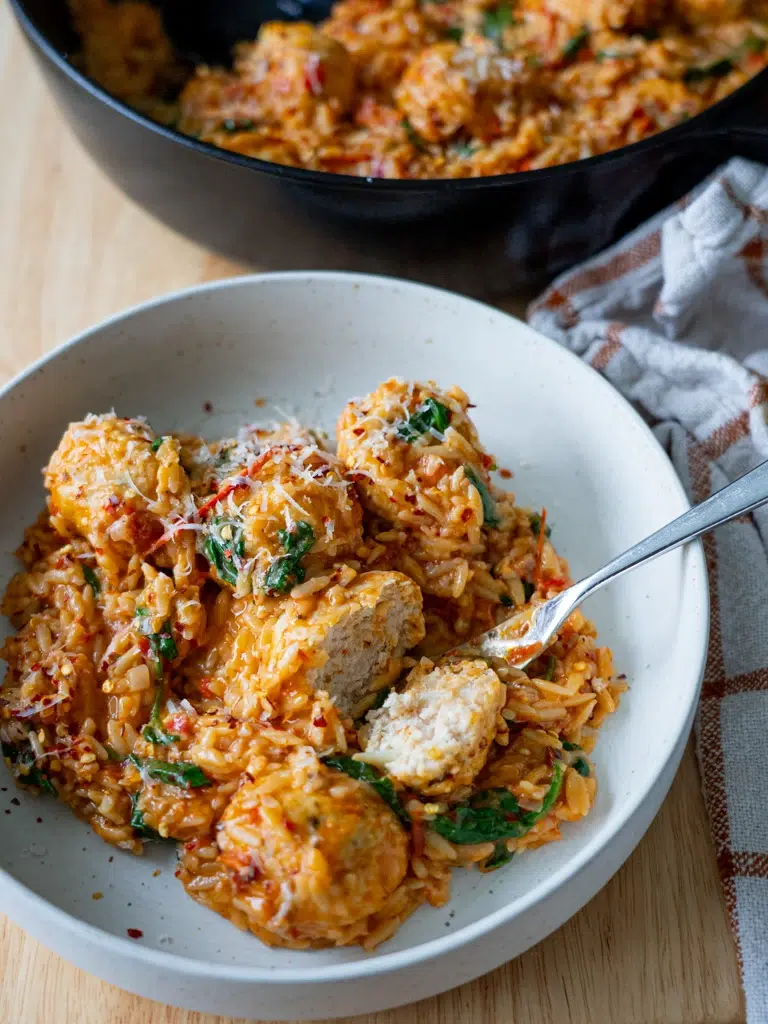 Marry Me Chicken Meatballs with Risoni